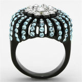 Two-Tone IP Black Stainless Steel Ring with Top Grade Crystal  in Sea Blue