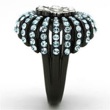 Two-Tone IP Black Stainless Steel Ring with Top Grade Crystal  in Sea Blue