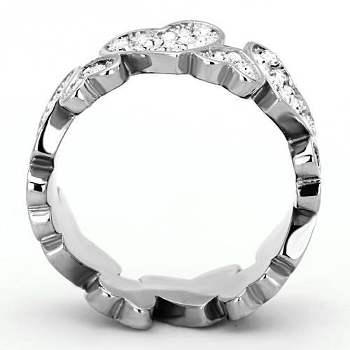 High polished (no plating) Stainless Steel Ring with Top Grade Crystal  in Clear