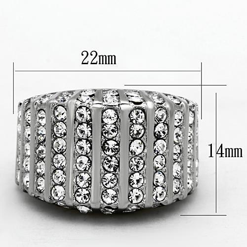 High polished (no plating) Stainless Steel Ring with Top Grade Crystal  in Clear