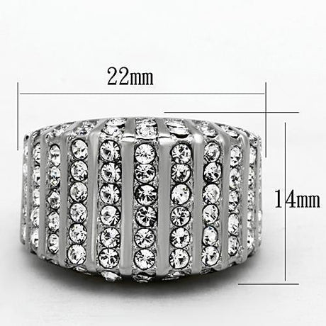 High polished (no plating) Stainless Steel Ring with Top Grade Crystal  in Clear