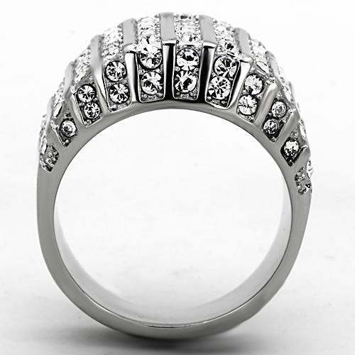 High polished (no plating) Stainless Steel Ring with Top Grade Crystal  in Clear
