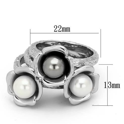 High polished (no plating) Stainless Steel Ring with Synthetic Pearl in Multi Color