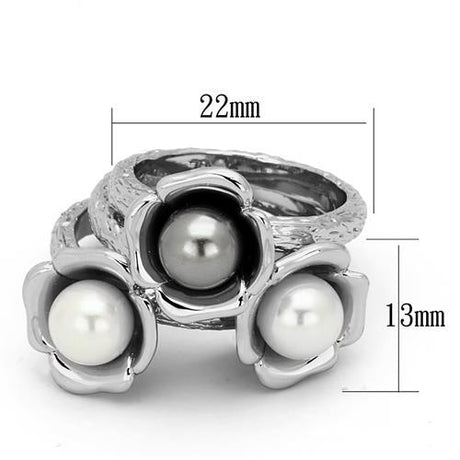 High polished (no plating) Stainless Steel Ring with Synthetic Pearl in Multi Color