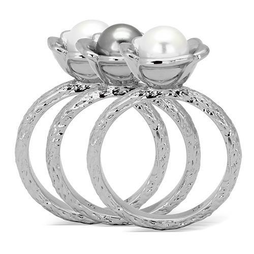 High polished (no plating) Stainless Steel Ring with Synthetic Pearl in Multi Color