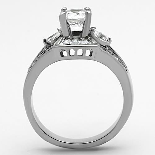 High polished (no plating) Stainless Steel Ring with AAA Grade CZ  in Clear