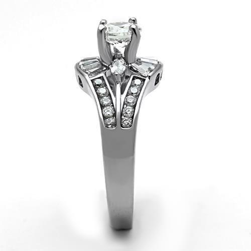 High polished (no plating) Stainless Steel Ring with AAA Grade CZ  in Clear