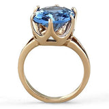 IP Rose Gold(Ion Plating) Stainless Steel Ring with Synthetic Spinel in London Blue