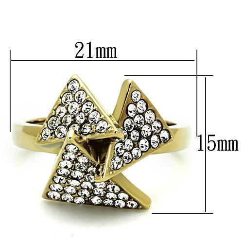 IP Gold(Ion Plating) Stainless Steel Ring with Top Grade Crystal  in Clear