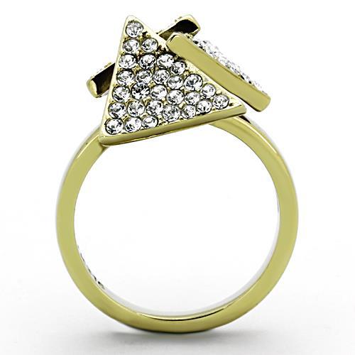IP Gold(Ion Plating) Stainless Steel Ring with Top Grade Crystal  in Clear