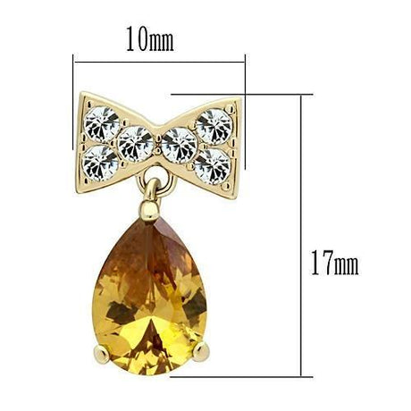 IP Gold(Ion Plating) Stainless Steel Earrings with AAA Grade CZ  in Champagne