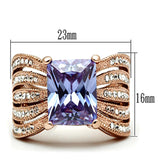 IP Rose Gold(Ion Plating) Stainless Steel Ring with AAA Grade CZ  in Light Amethyst