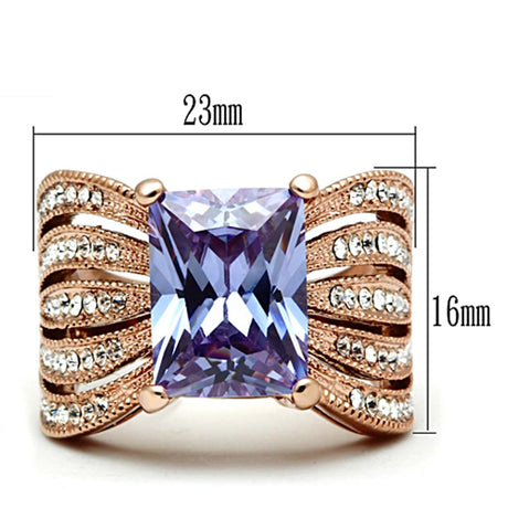IP Rose Gold(Ion Plating) Stainless Steel Ring with AAA Grade CZ  in Light Amethyst