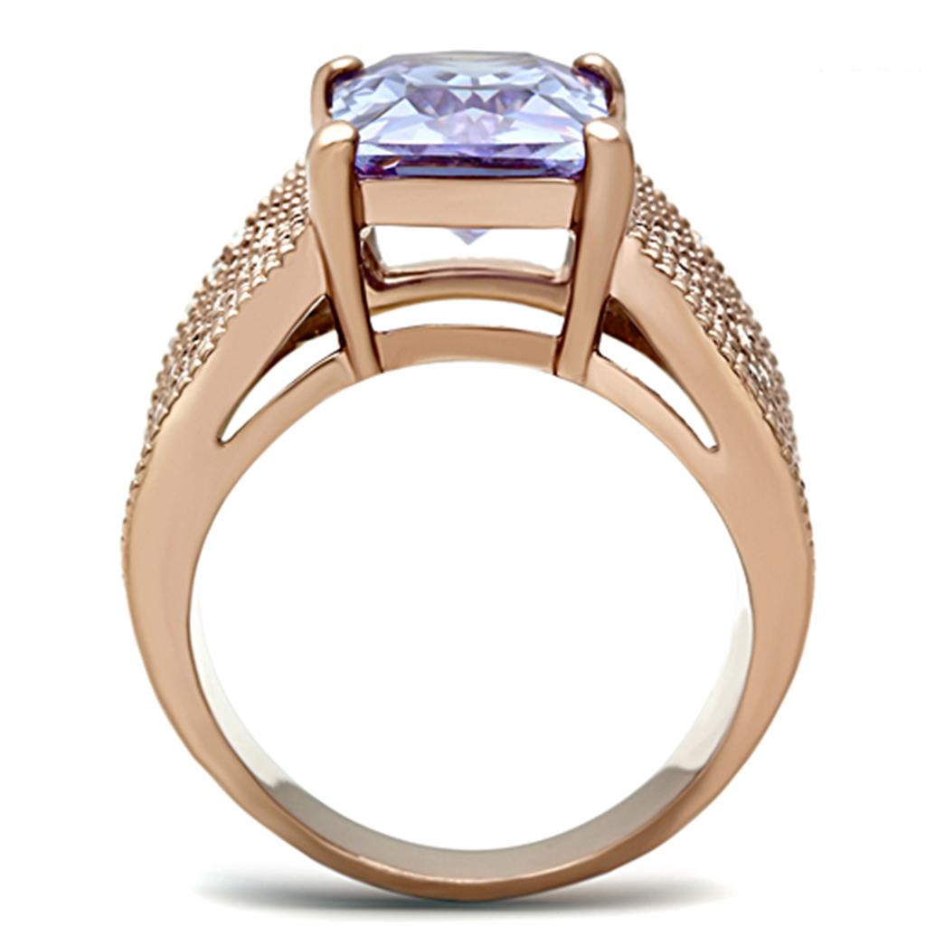 IP Rose Gold(Ion Plating) Stainless Steel Ring with AAA Grade CZ  in Light Amethyst