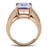 IP Rose Gold(Ion Plating) Stainless Steel Ring with AAA Grade CZ  in Light Amethyst