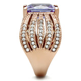 IP Rose Gold(Ion Plating) Stainless Steel Ring with AAA Grade CZ  in Light Amethyst