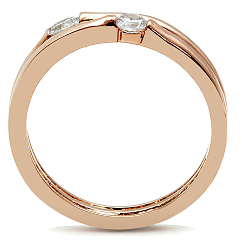 IP Rose Gold(Ion Plating) Stainless Steel Ring with AAA Grade CZ  in Clear