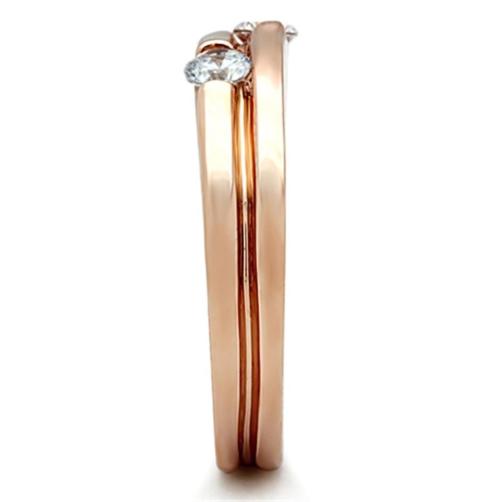 IP Rose Gold(Ion Plating) Stainless Steel Ring with AAA Grade CZ  in Clear