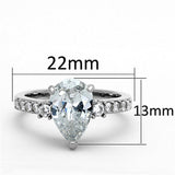 High polished (no plating) Stainless Steel Ring with AAA Grade CZ  in Clear