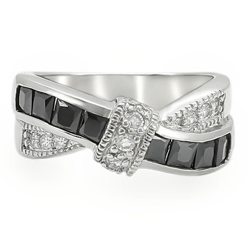 High polished (no plating) Stainless Steel Ring with AAA Grade CZ  in Jet