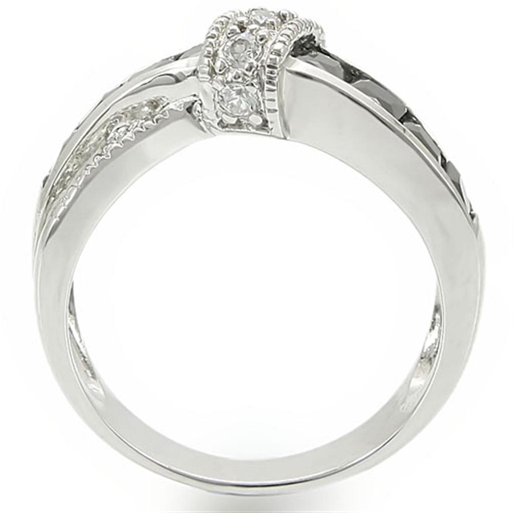 High polished (no plating) Stainless Steel Ring with AAA Grade CZ  in Jet