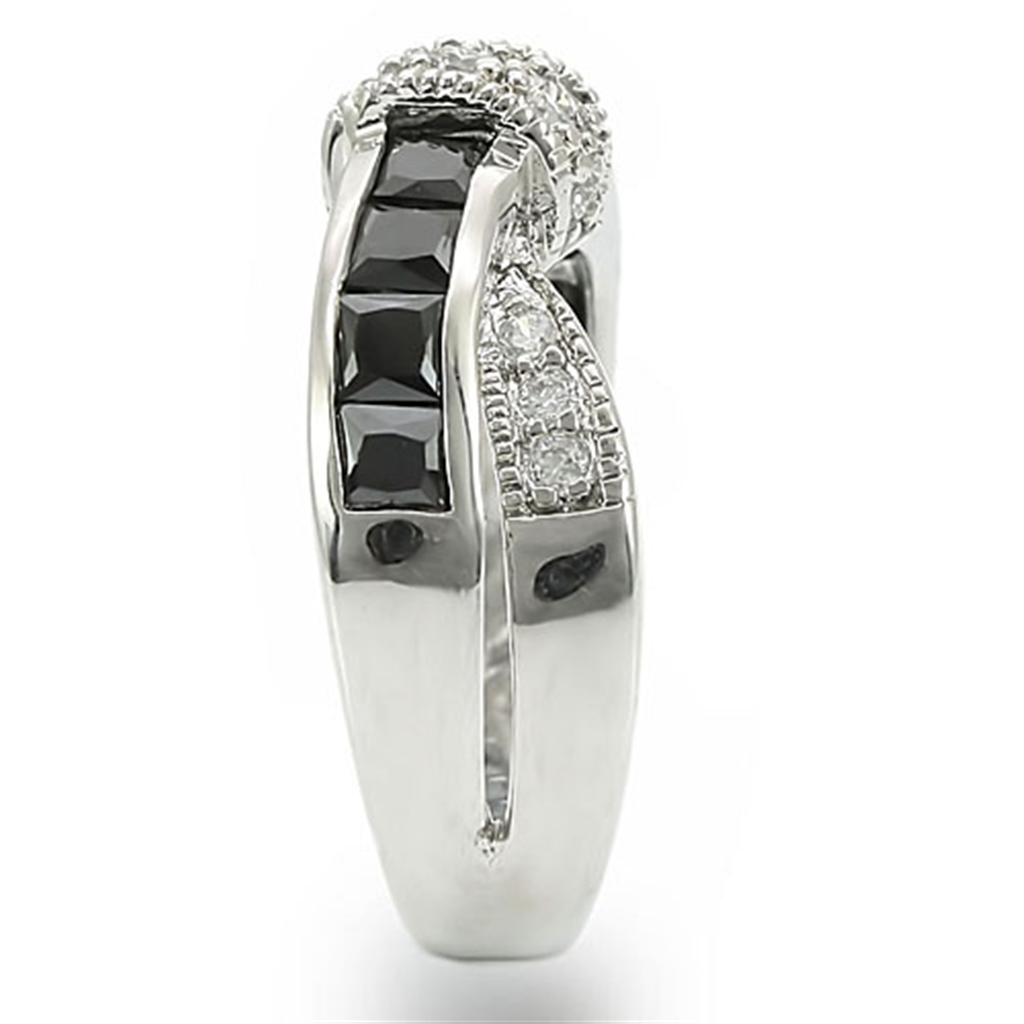 High polished (no plating) Stainless Steel Ring with AAA Grade CZ  in Jet