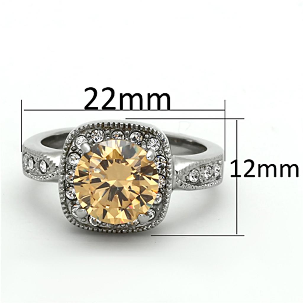 High polished (no plating) Stainless Steel Ring with AAA Grade CZ  in Champagne