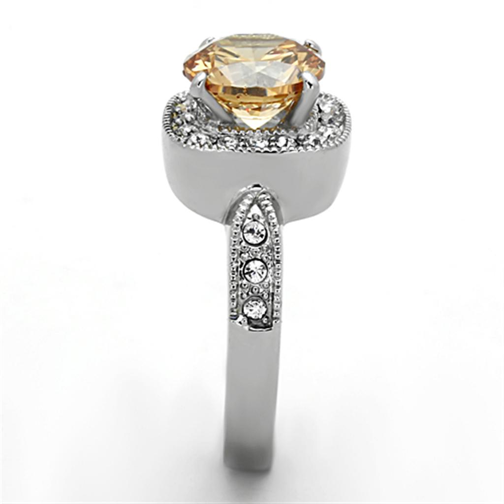 High polished (no plating) Stainless Steel Ring with AAA Grade CZ  in Champagne