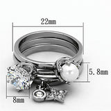 High polished (no plating) Stainless Steel Ring with AAA Grade CZ  in Clear
