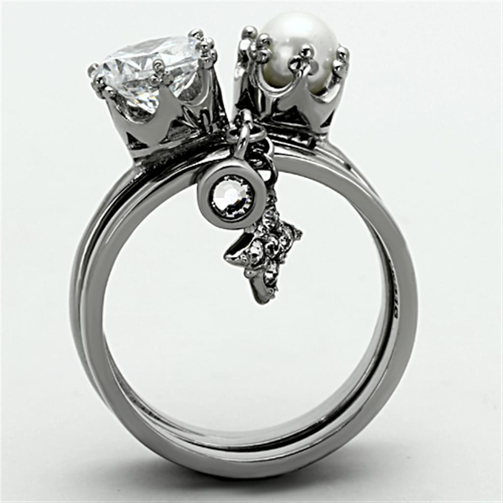 High polished (no plating) Stainless Steel Ring with AAA Grade CZ  in Clear
