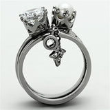 High polished (no plating) Stainless Steel Ring with AAA Grade CZ  in Clear