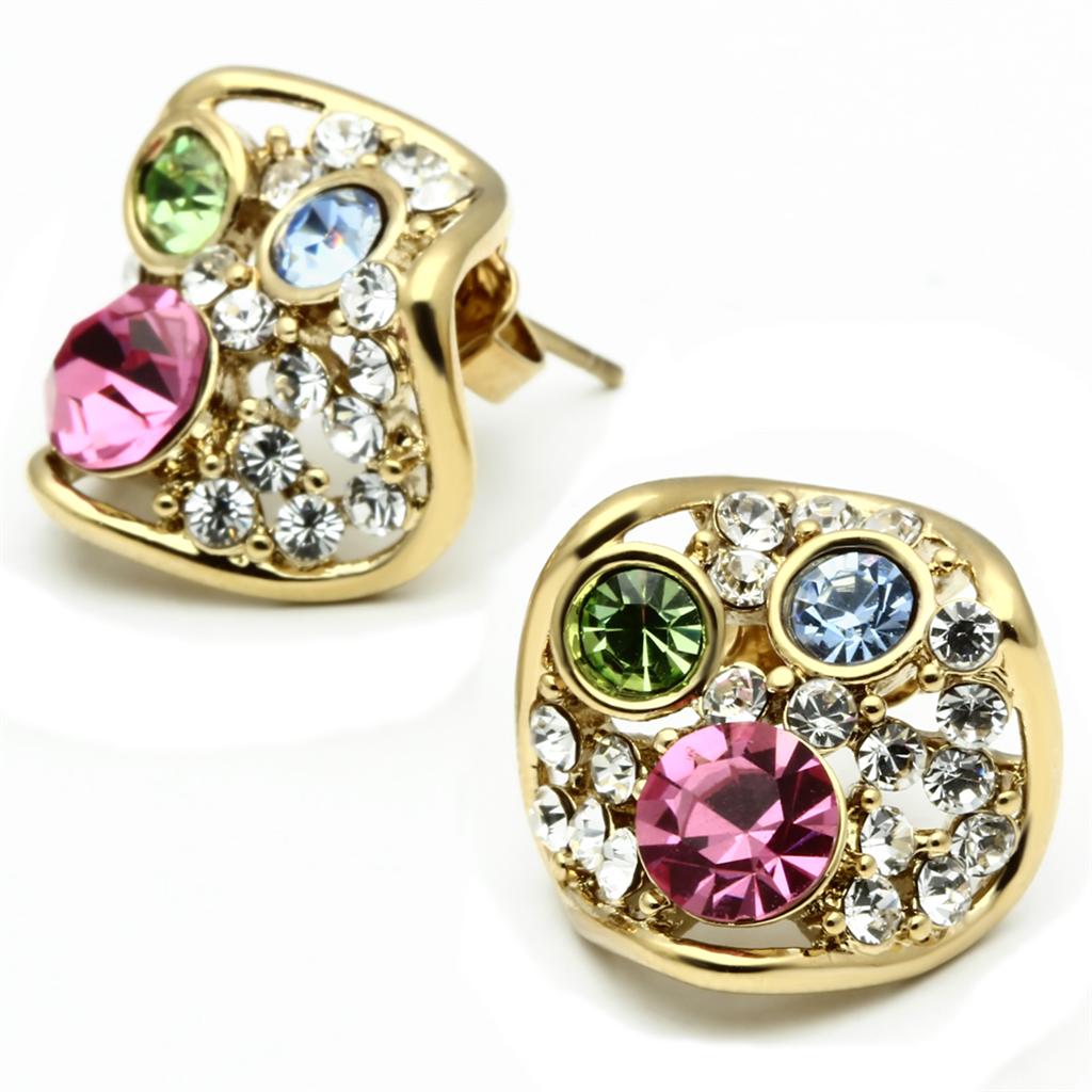IP Gold(Ion Plating) Stainless Steel Earrings with Top Grade Crystal  in Multi Color