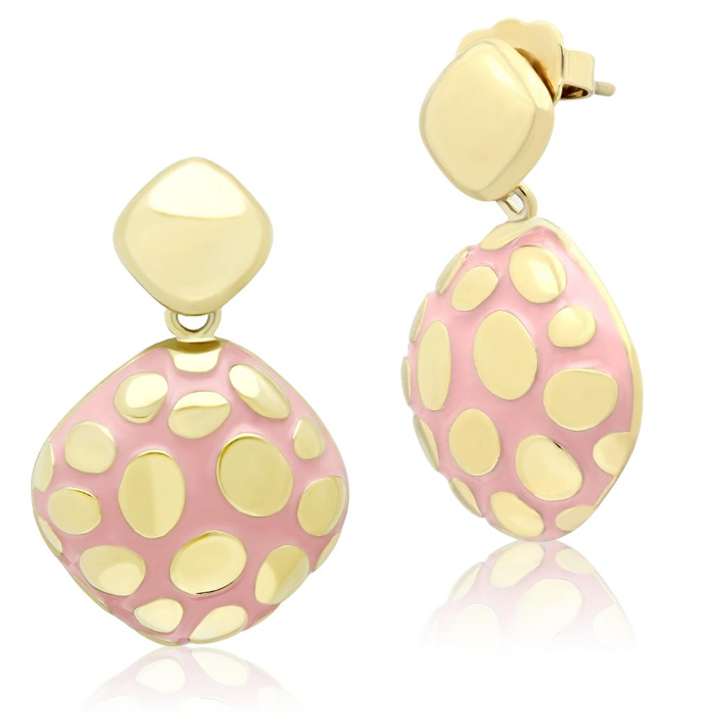 IP Gold(Ion Plating) Stainless Steel Earrings with Epoxy  in Light Rose
