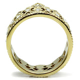 IP Gold(Ion Plating) Stainless Steel Ring with Top Grade Crystal  in Clear