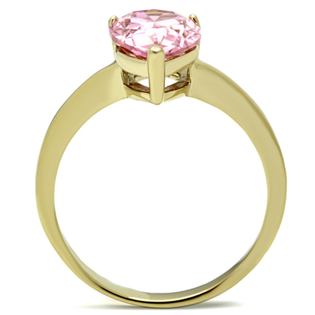IP Gold(Ion Plating) Stainless Steel Ring with AAA Grade CZ  in Rose