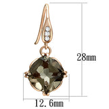 IP Rose Gold(Ion Plating) Stainless Steel Earrings with Semi-Precious Smoky Quarter in Light Smoked