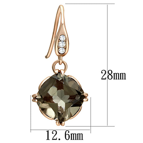 IP Rose Gold(Ion Plating) Stainless Steel Earrings with Semi-Precious Smoky Quarter in Light Smoked
