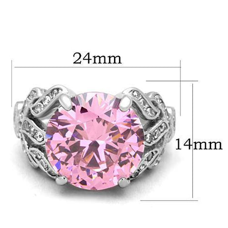 High polished (no plating) Stainless Steel Ring with AAA Grade CZ  in Rose