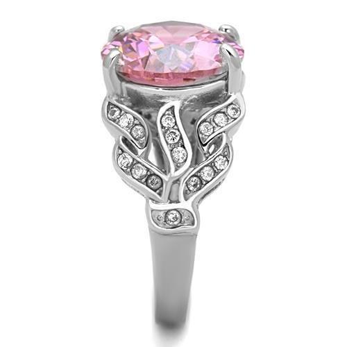High polished (no plating) Stainless Steel Ring with AAA Grade CZ  in Rose