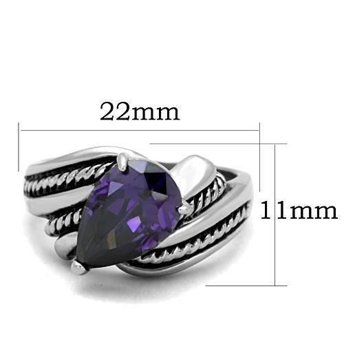 High polished (no plating) Stainless Steel Ring with AAA Grade CZ  in Amethyst