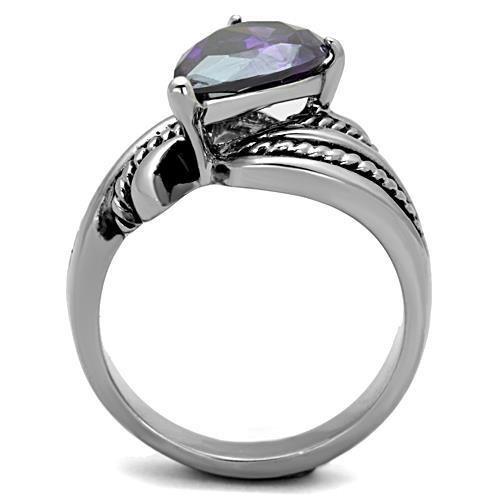 High polished (no plating) Stainless Steel Ring with AAA Grade CZ  in Amethyst