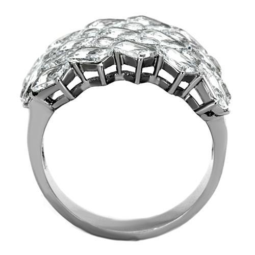 High polished (no plating) Stainless Steel Ring with AAA Grade CZ  in Clear