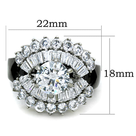 Two-Tone IP Black Stainless Steel Ring with AAA Grade CZ  in Clear