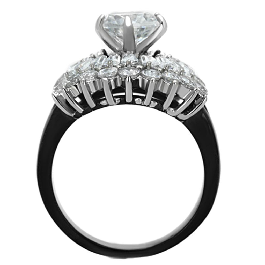 Two-Tone IP Black Stainless Steel Ring with AAA Grade CZ  in Clear
