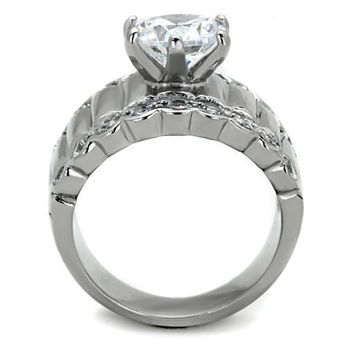 High polished (no plating) Stainless Steel Ring with AAA Grade CZ  in Clear