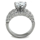 High polished (no plating) Stainless Steel Ring with AAA Grade CZ  in Clear