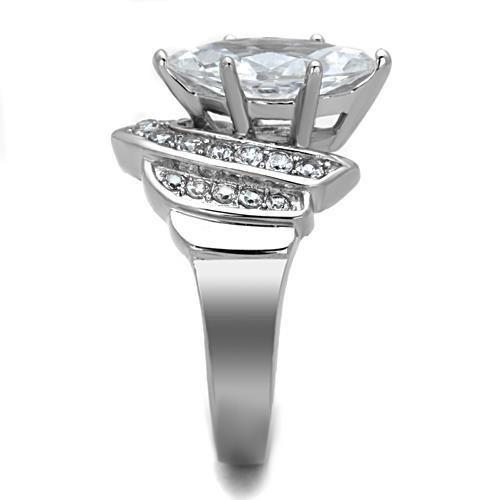 High polished (no plating) Stainless Steel Ring with AAA Grade CZ  in Clear