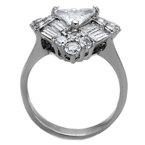 High polished (no plating) Stainless Steel Ring with AAA Grade CZ  in Clear