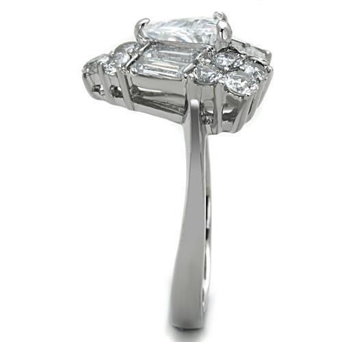 High polished (no plating) Stainless Steel Ring with AAA Grade CZ  in Clear