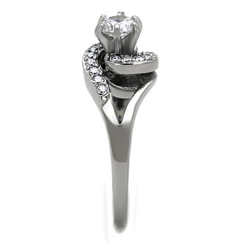 High polished (no plating) Stainless Steel Ring with AAA Grade CZ  in Clear